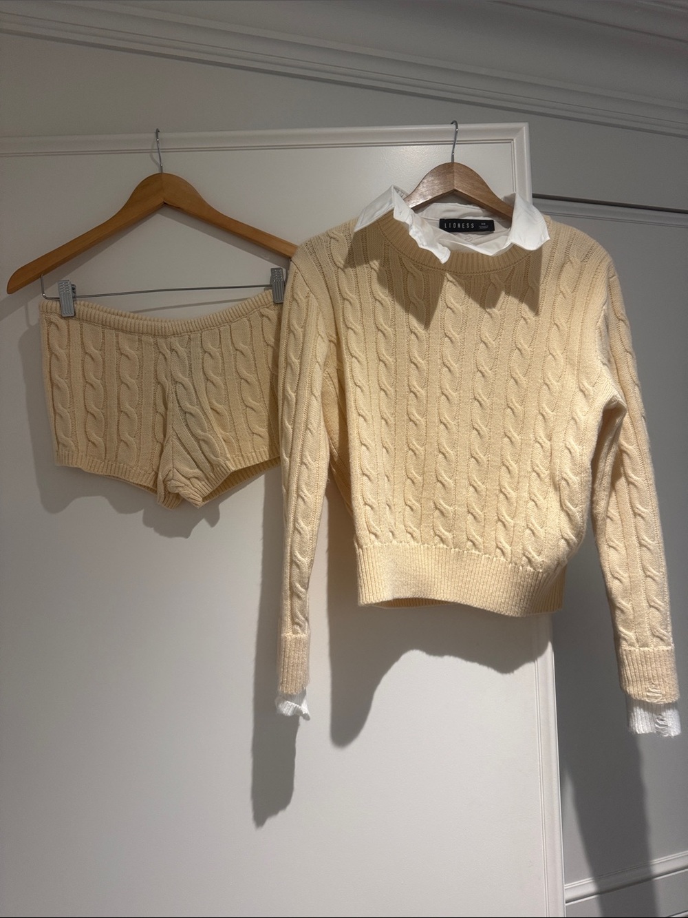 Lioness Cream Cable Knit Cropped Sweater & Shorts Set